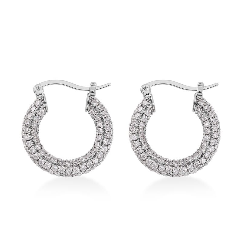 Simulated Diamond 3.00 ctw Hoop Earrings in Silvertone