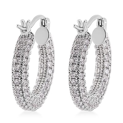 Simulated Diamond 3.00 ctw Hoop Earrings in Silvertone