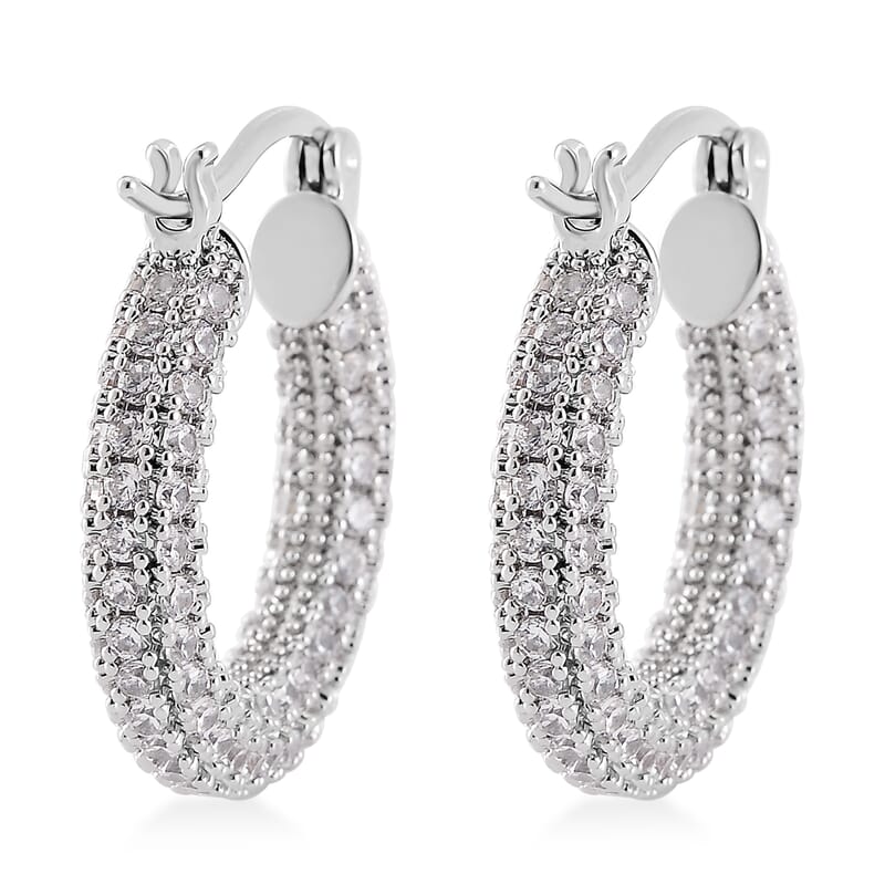 Simulated Diamond 3.00 ctw Hoop Earrings in Silvertone