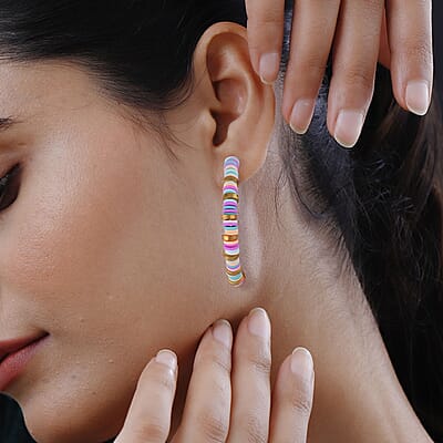 Simulated Multi Color Resin Beaded Hoop Earrings in Goldtone & Stainless Steel , Tarnish-Free, Waterproof, Sweat Proof Jewelry