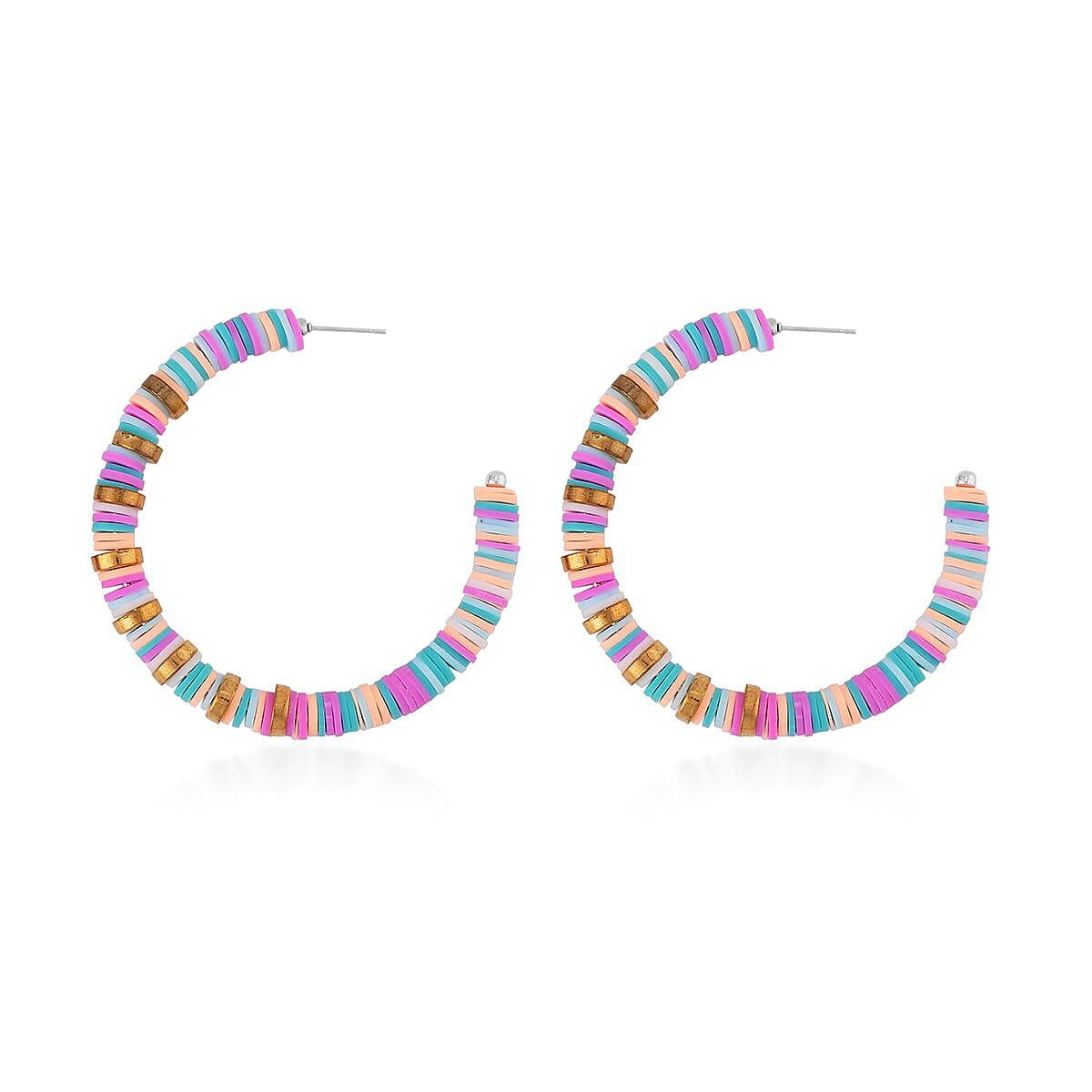 Simulated Multi Color Resin Beaded Hoop Earrings in Goldtone & Stainless Steel , Tarnish-Free, Waterproof, Sweat Proof Jewelry