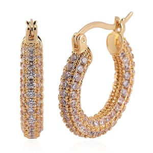 Simulated Diamond 3.00 ctw Hoop Earrings in Goldtone 