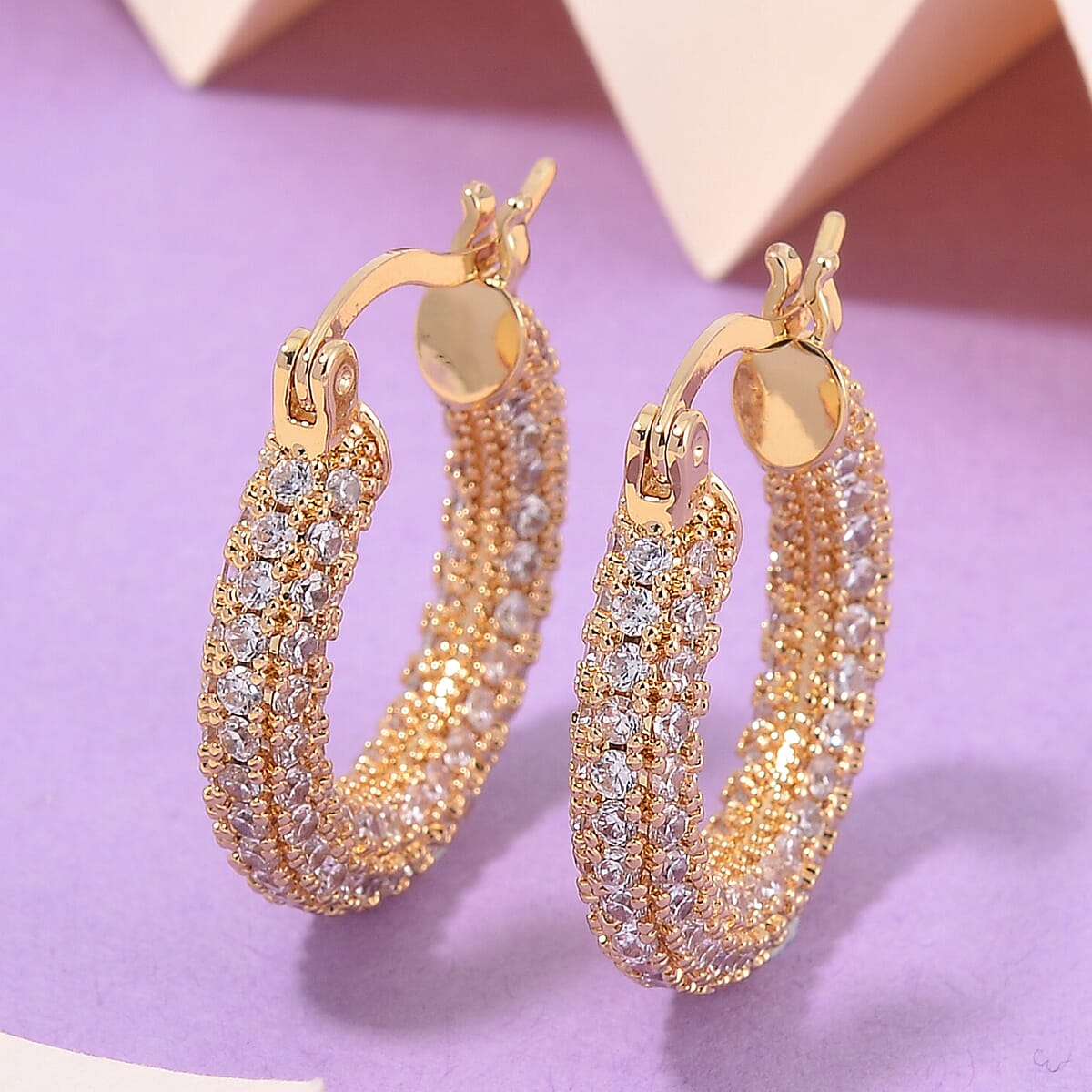Simulated Diamond 3.00 ctw Hoop Earrings in Goldtone  image number 1