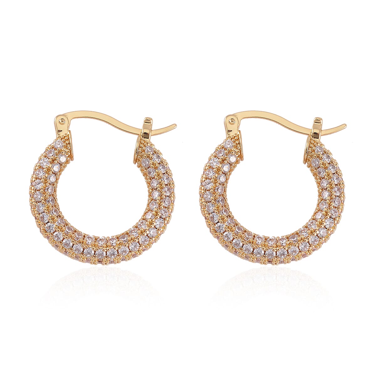 Simulated Diamond 3.00 ctw Hoop Earrings in Goldtone  image number 3