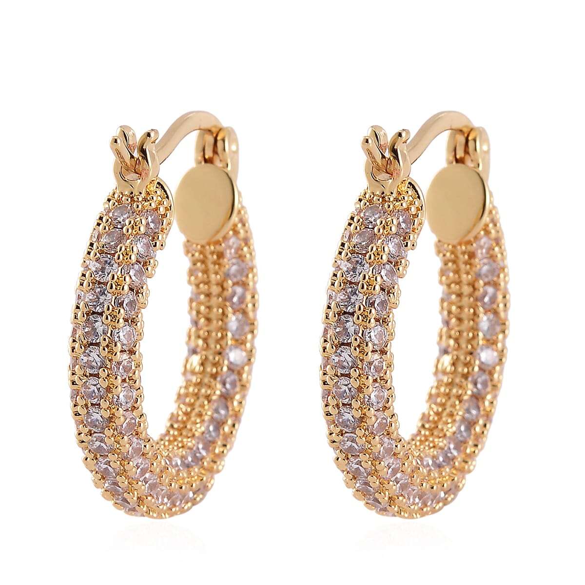 Simulated Diamond 3.00 ctw Hoop Earrings in Goldtone  image number 4
