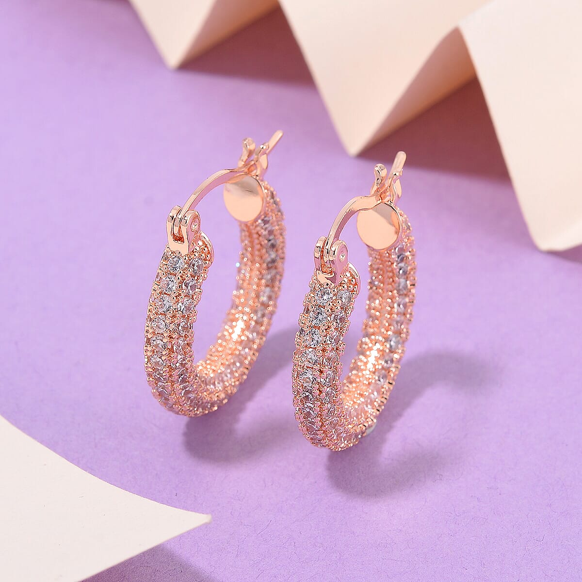 Simulated Diamond 3.00 ctw Hoop Earrings in Rosetone  image number 1