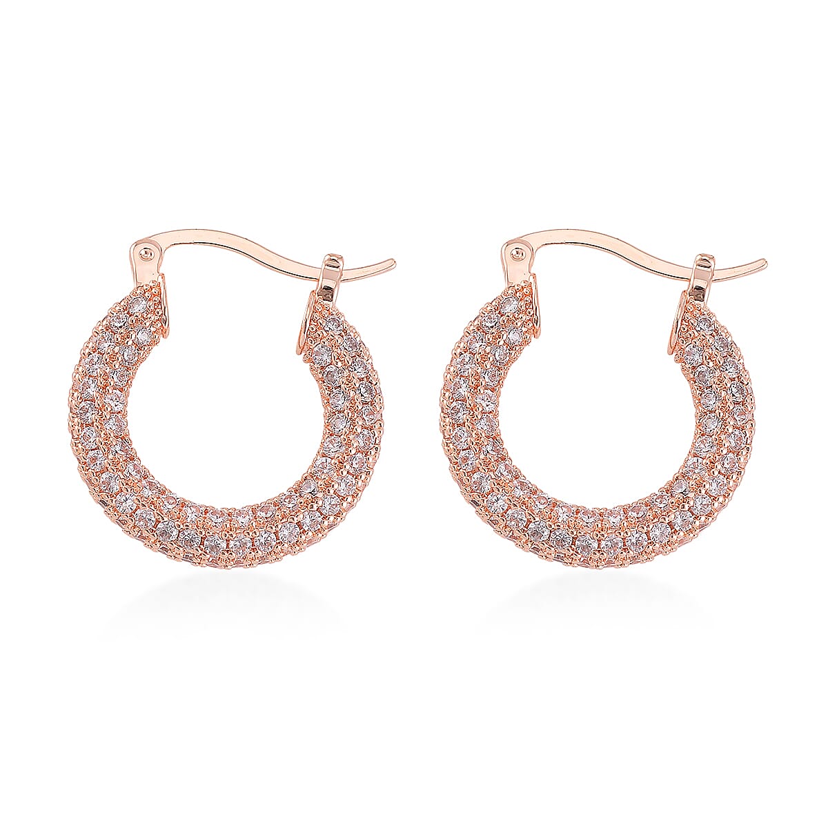 Simulated Diamond 3.00 ctw Hoop Earrings in Rosetone  image number 3