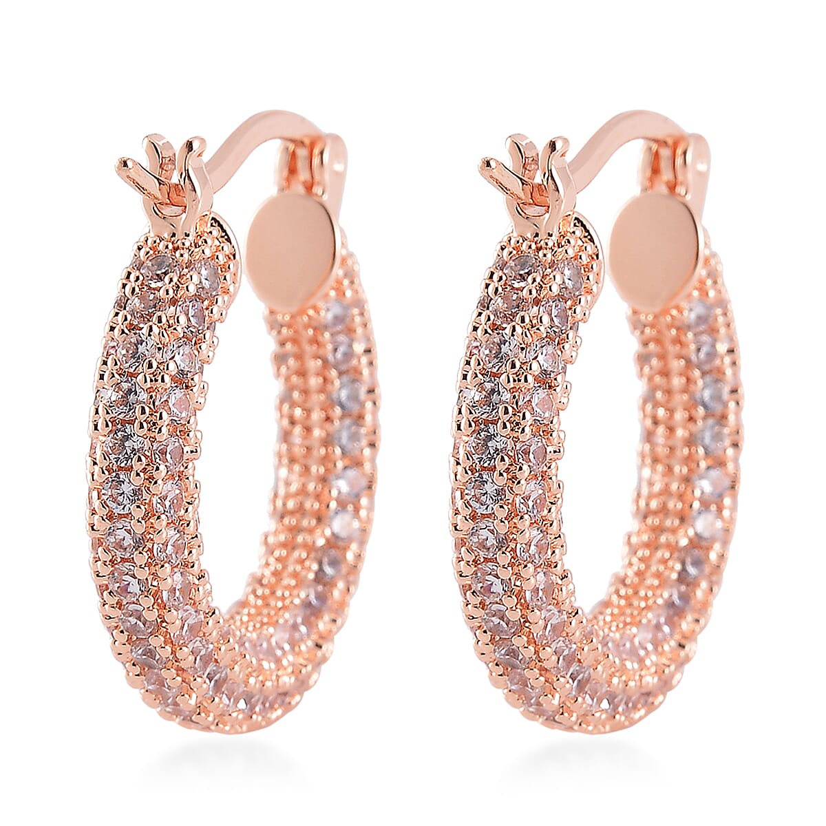 Simulated Diamond 3.00 ctw Hoop Earrings in Rosetone  image number 4