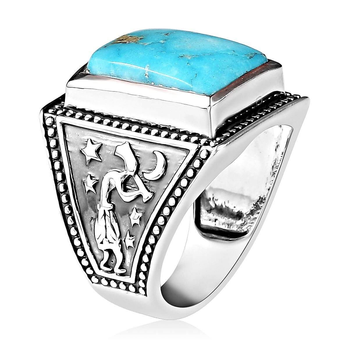 Artisan Crafted South Hill Turquoise Kokopelli Men's Ring in Sterling Silver 10.25 Grams 11.85 ctw image number 3