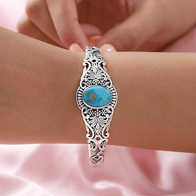 Artisan Crafted South Hill Turquoise 8.90 ctw Cuff Bracelet in Sterling Silver (7.25 In)