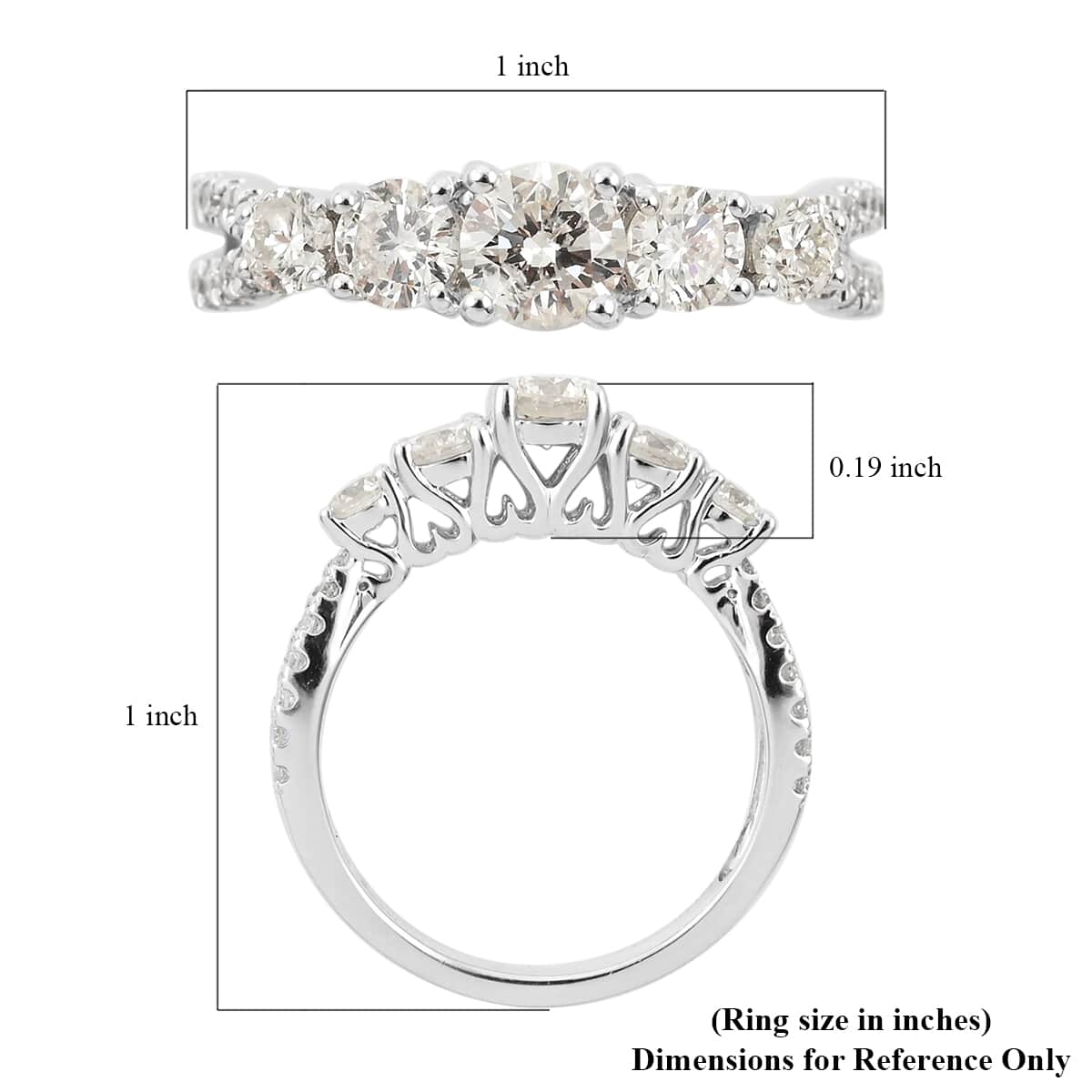 NY Closeout 14K White Gold I I2 Diamond 5 Stone Loop Ring (Size 7.0) 1.25 ctw image number 4