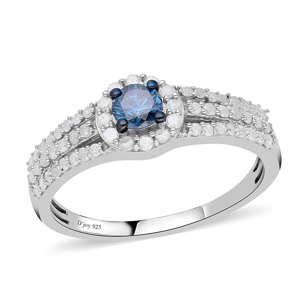 Blue and White Diamond Cocktail Ring in Rhodium & Platinum Over Sterling Silver 1.00 ctw image number 0