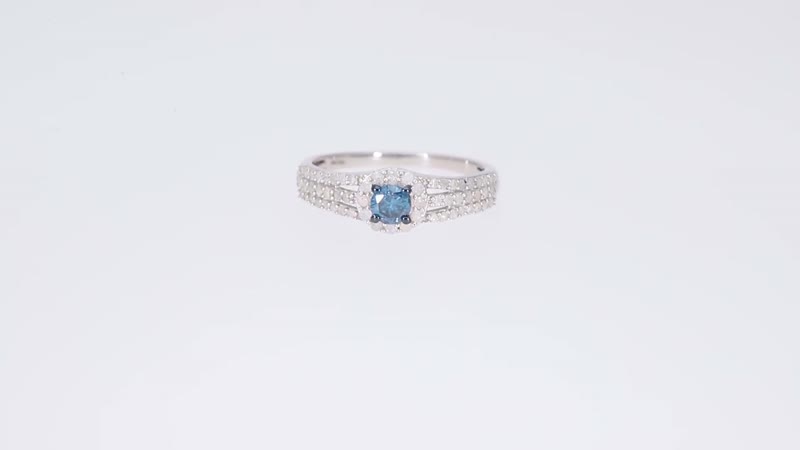 Blue and White Diamond Cocktail Ring in Rhodium & Platinum Over Sterling Silver 1.00 ctw