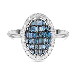 Ankur Treasure Chest Blue and White Diamond 0.50 ctw Elongated Ring in Rhodium & Platinum Over Sterling Silver (Size 10.0) 0.50 ctw