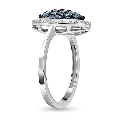 Ankur Treasure Chest Blue and White Diamond 0.50 ctw Elongated Ring in Rhodium & Platinum Over Sterling Silver (Size 10.0) 0.50 ctw