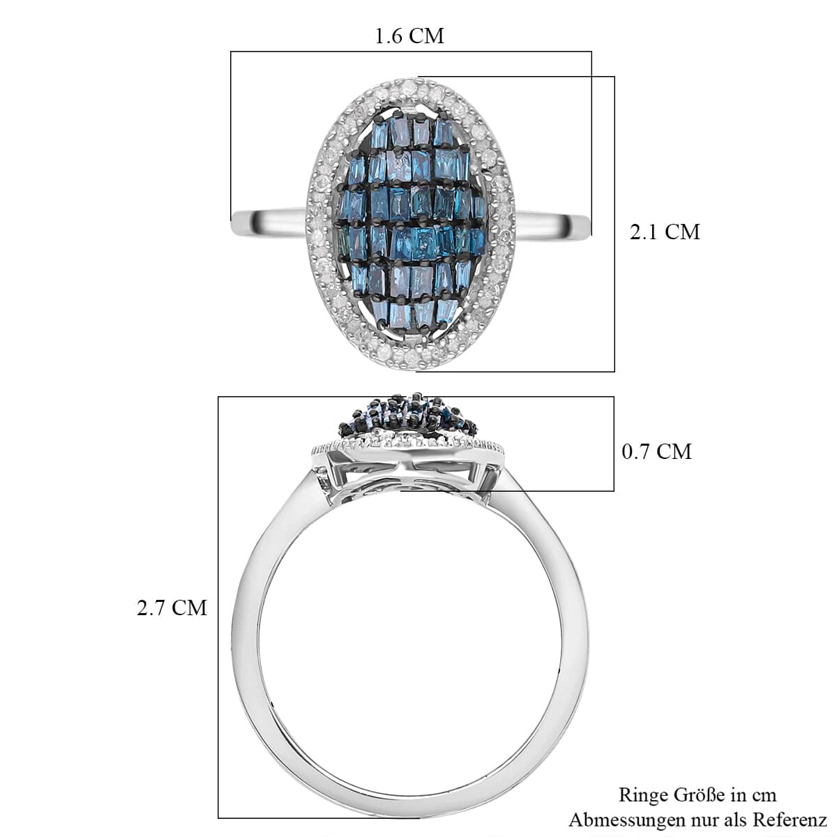 Ankur Treasure Chest Blue and White Diamond Elongated Ring in Rhodium & Platinum Over Sterling Silver (Size 10.0) 0.50 ctw image number 4