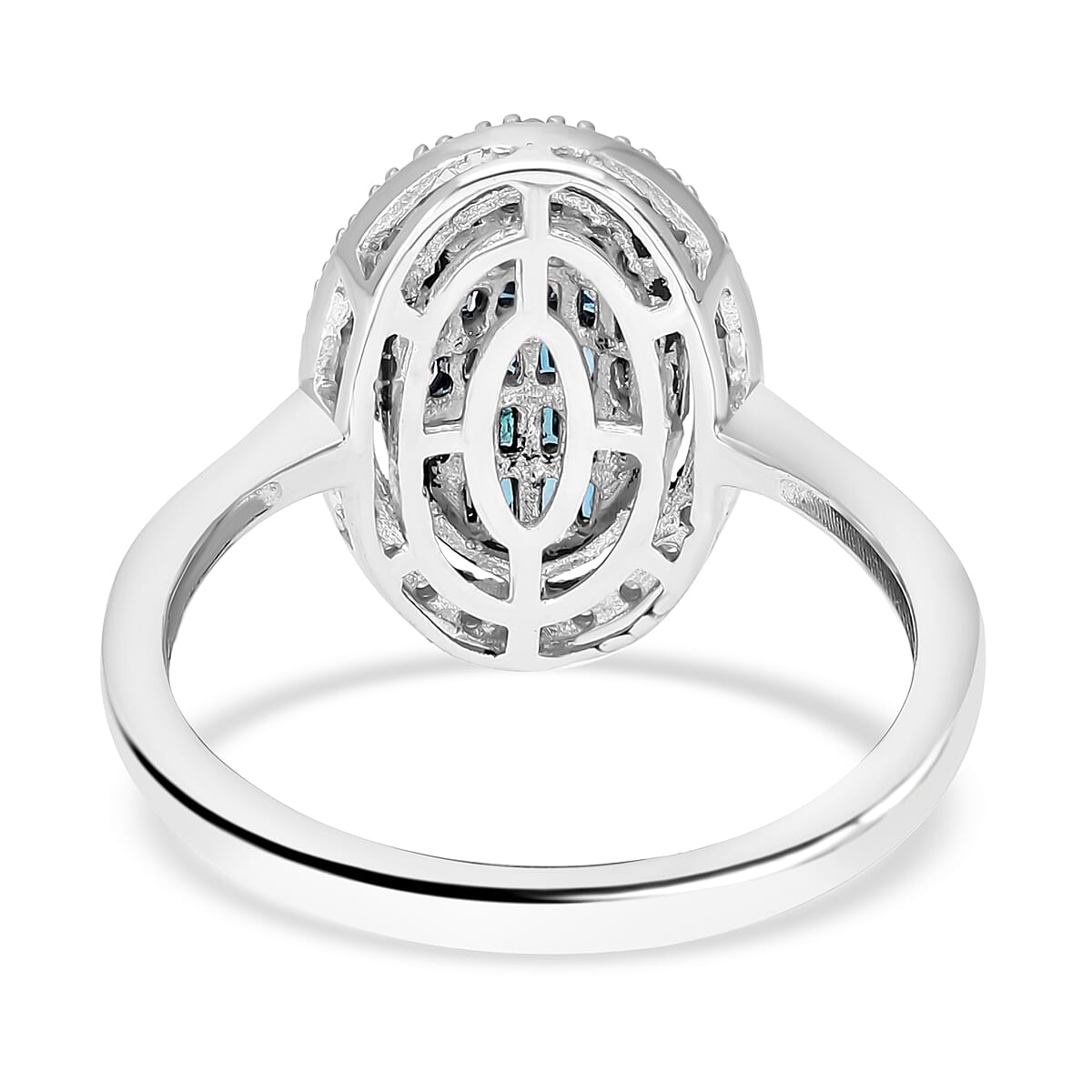 Ankur Treasure Chest Blue and White Diamond 0.50 ctw Elongated Ring in Rhodium & Platinum Over Sterling Silver (Size 9.0) image number 4