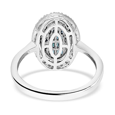 Ankur Treasure Chest Blue and White Diamond 0.50 ctw Elongated Ring in Rhodium & Platinum Over Sterling Silver (Size 9.0)