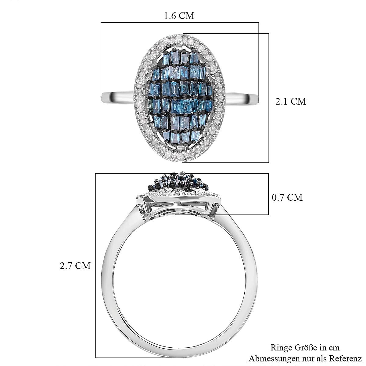 Ankur Treasure Chest Blue and White Diamond 0.50 ctw Elongated Ring in Rhodium & Platinum Over Sterling Silver (Size 9.0) image number 5