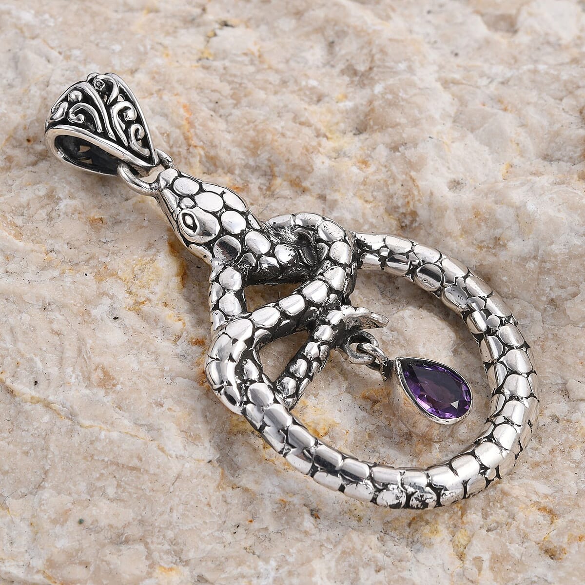 Bali Legacy Amethyst Snake Pendant in Sterling Silver 0.75 ctw image number 1