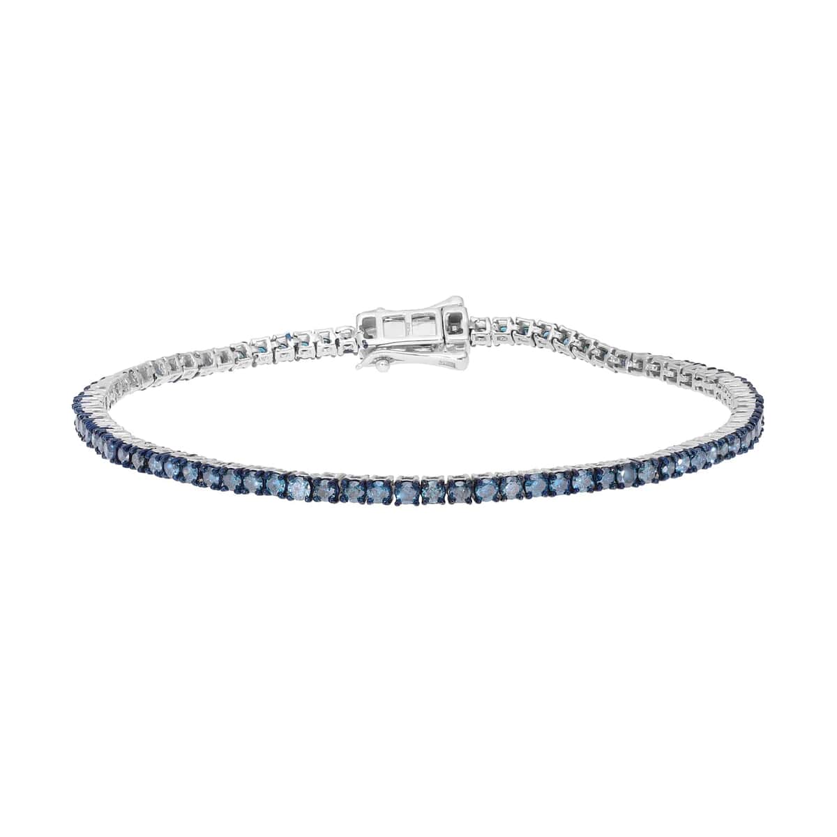 Buy Blue Diamond Tennis Bracelet in Platinum Over Sterling Silver (7.25 ...