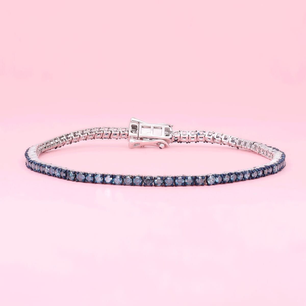 Blue Diamond Tennis Bracelet in Platinum Over Sterling Silver (7.25 In) 3.00 ctw image number 1