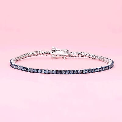 Blue Diamond Tennis Bracelet in Platinum Over Sterling Silver (7.25 In) 3.00 ctw