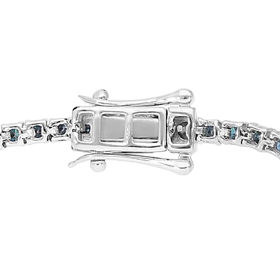 Blue Diamond Tennis Bracelet in Platinum Over Sterling Silver (7.25 In) 3.00 ctw