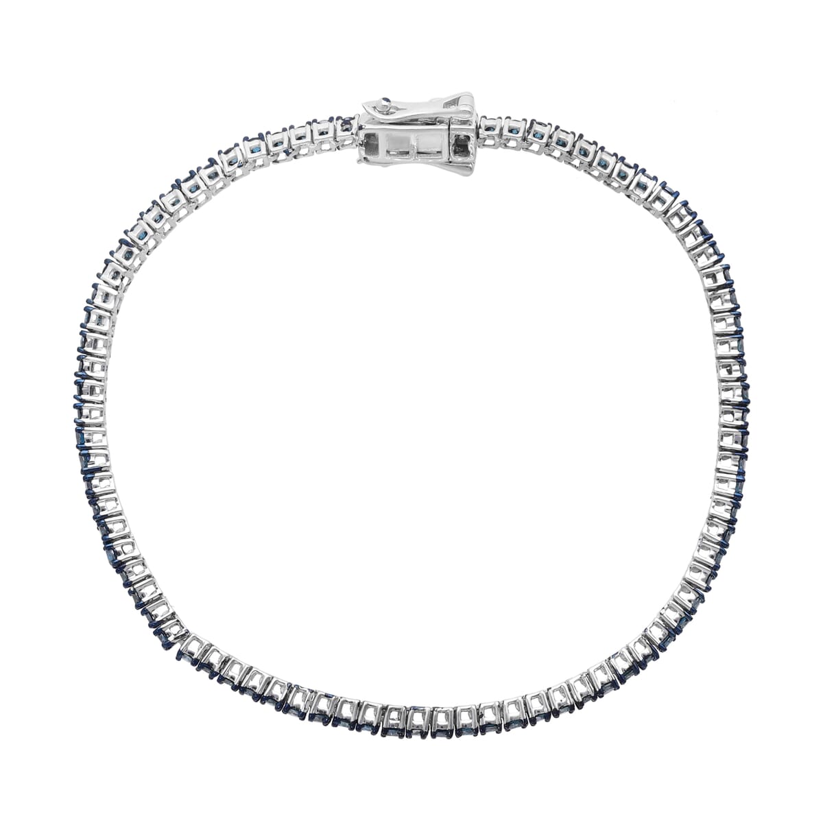 Blue Diamond Tennis Bracelet in Platinum Over Sterling Silver (7.25 In) 3.00 ctw image number 3
