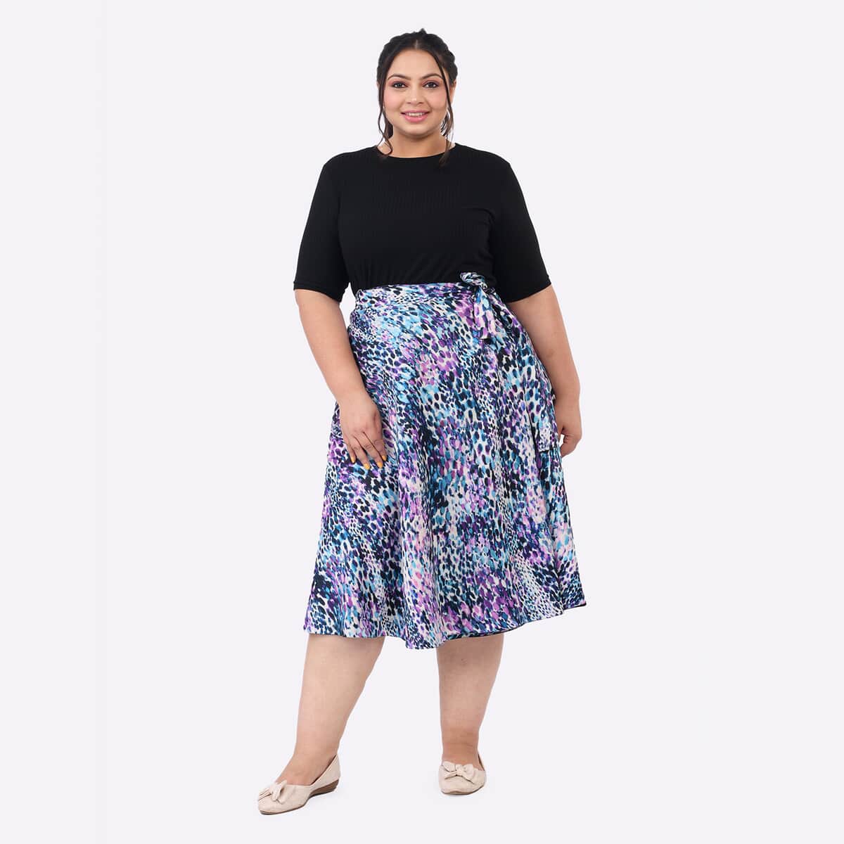 Tamsy Multi Color Floral Jungle Print and Solid Black Reversible and Cinchable Modular Style Flounce Skirt - One Size Fits Most image number 0