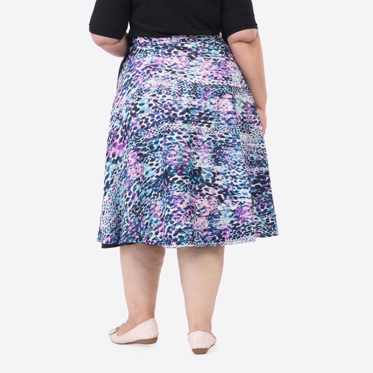 Tamsy Multi Color Floral Jungle Print and Solid Black Reversible and Cinchable Modular Style Flounce Skirt - One Size Fits Most image number 1