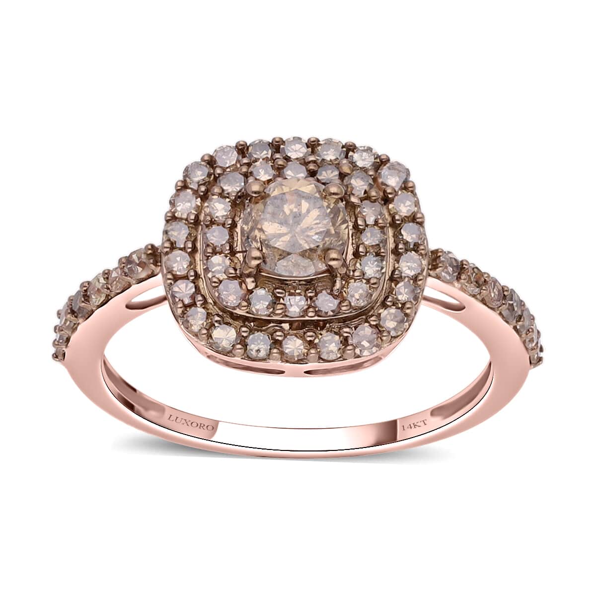 LUXORO SGL Certified 10K Rose Gold Natural Champagne Diamond Double Halo Ring 1.00 ctw image number 0