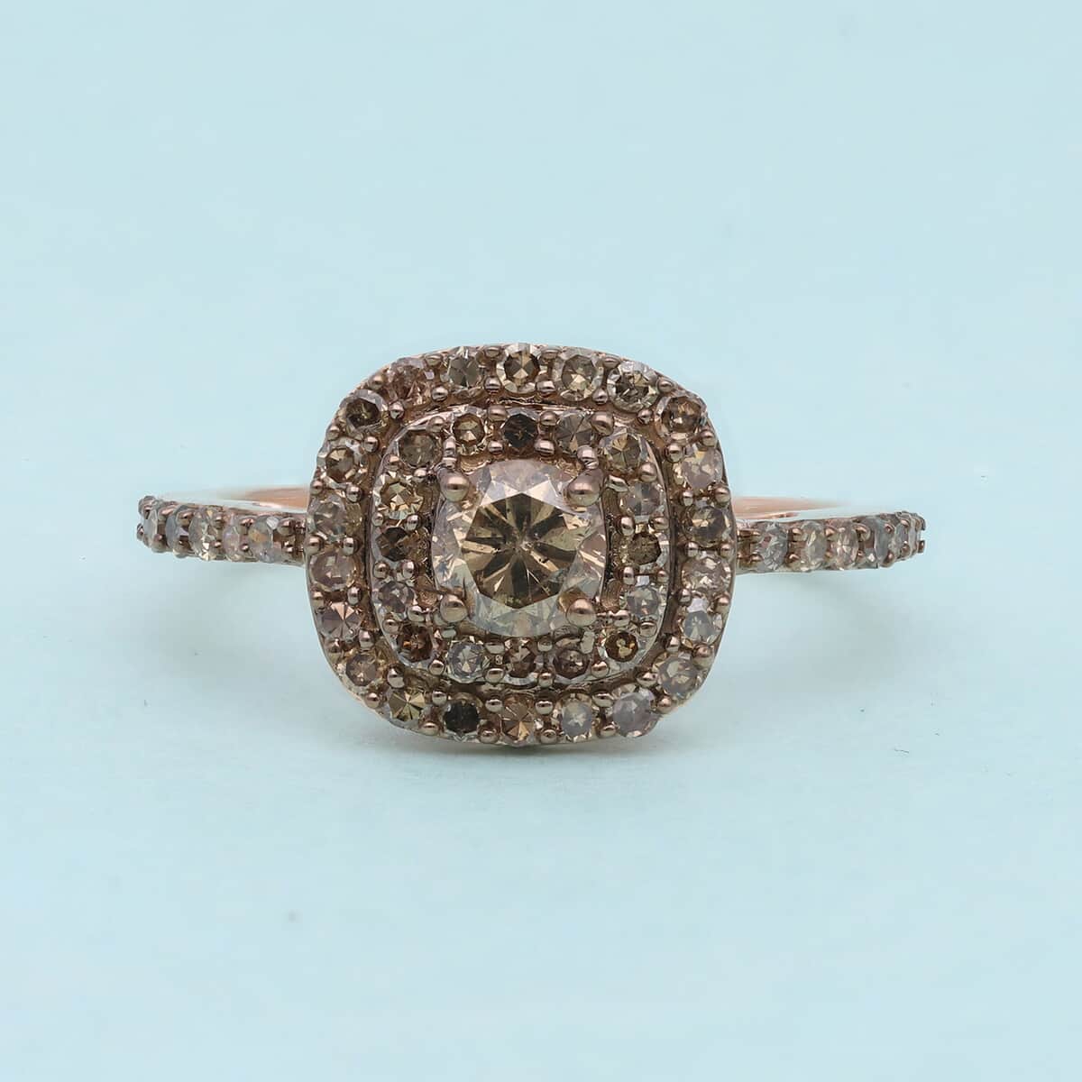 LUXORO SGL Certified 10K Rose Gold Natural Champagne Diamond Double Halo Ring 1.00 ctw image number 1