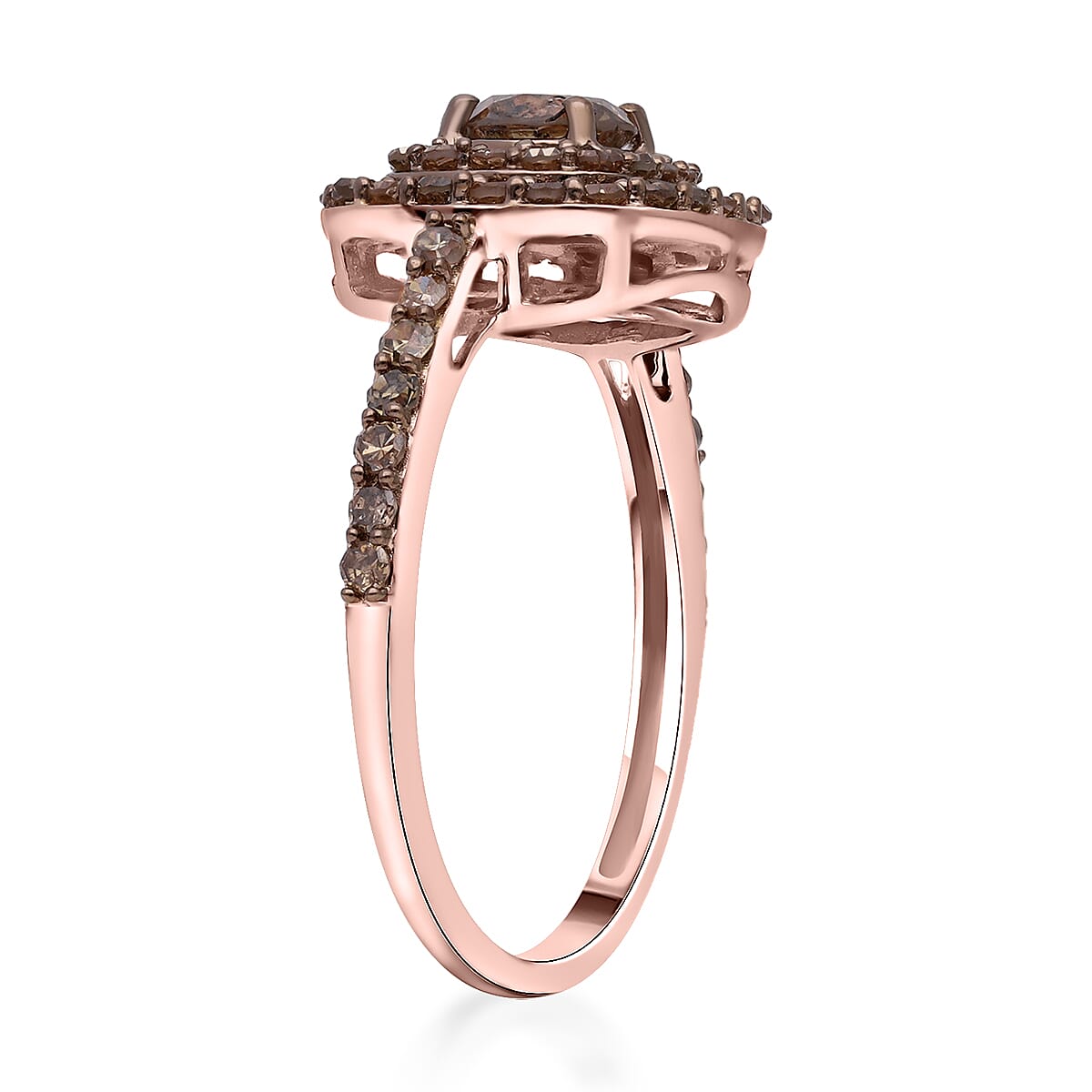 Luxoro SGL Certified 10K Rose Gold Natural Champagne Diamond Double Halo Ring (Size 7.0) 1.00 ctw image number 3