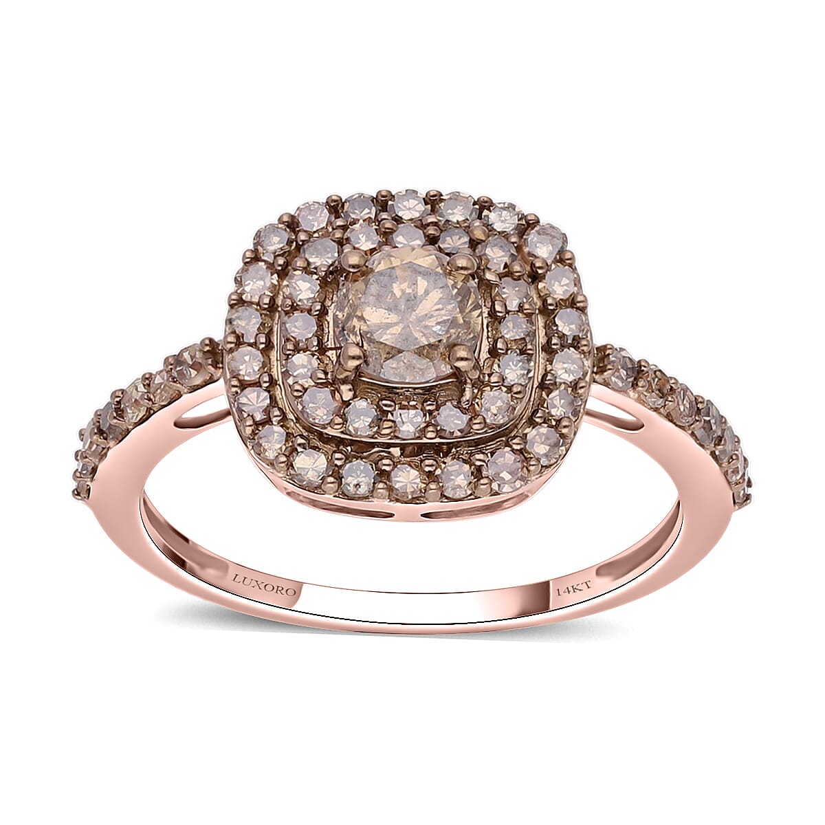 Luxoro SGL Certified 10K Rose Gold Natural Champagne Diamond Double Halo Ring (Size 9.0) 1.00 ctw image number 0