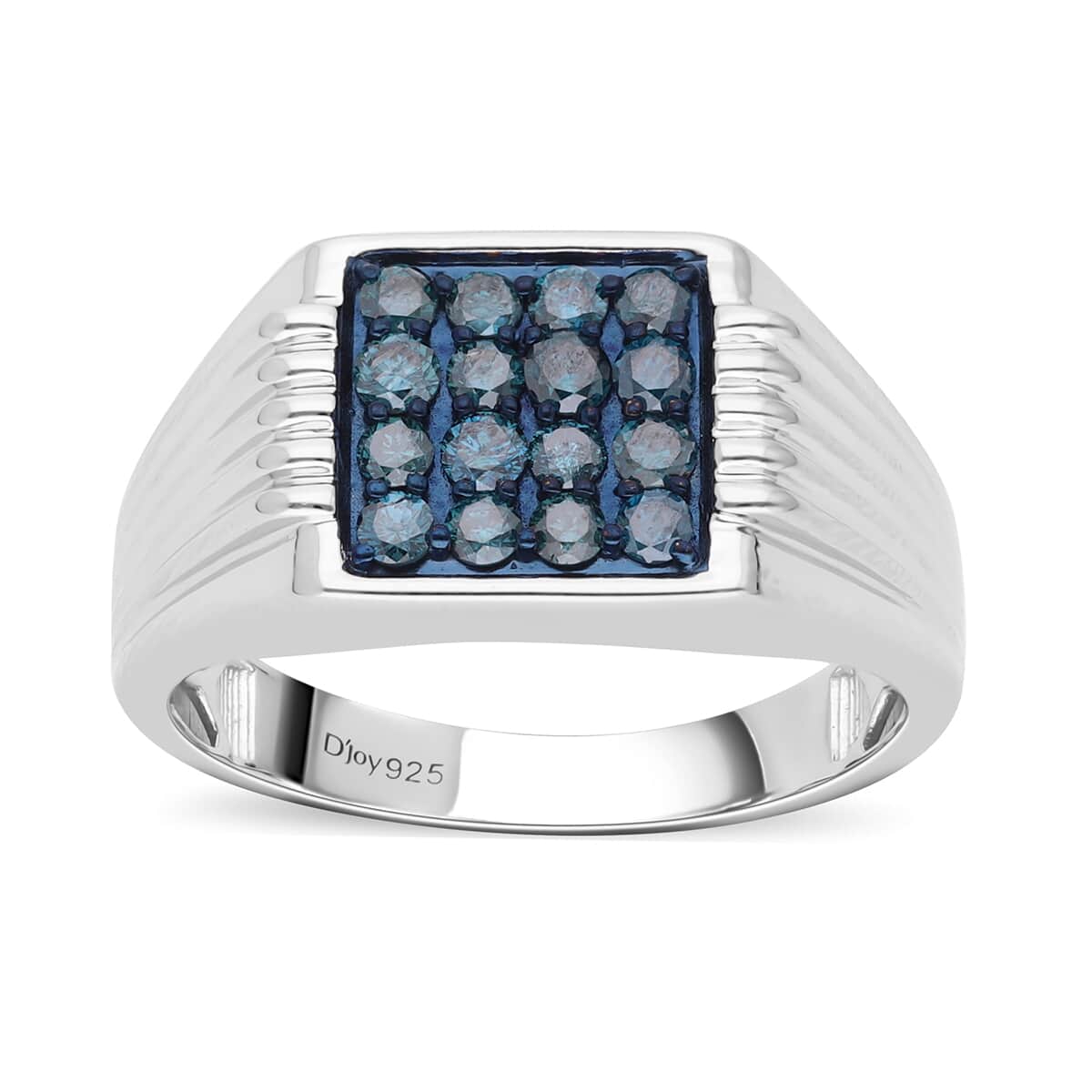 Blue Diamond Men's Ring in Rhodium & Platinum Over Sterling Silver 8.35 Grams 1.00 ctw image number 0