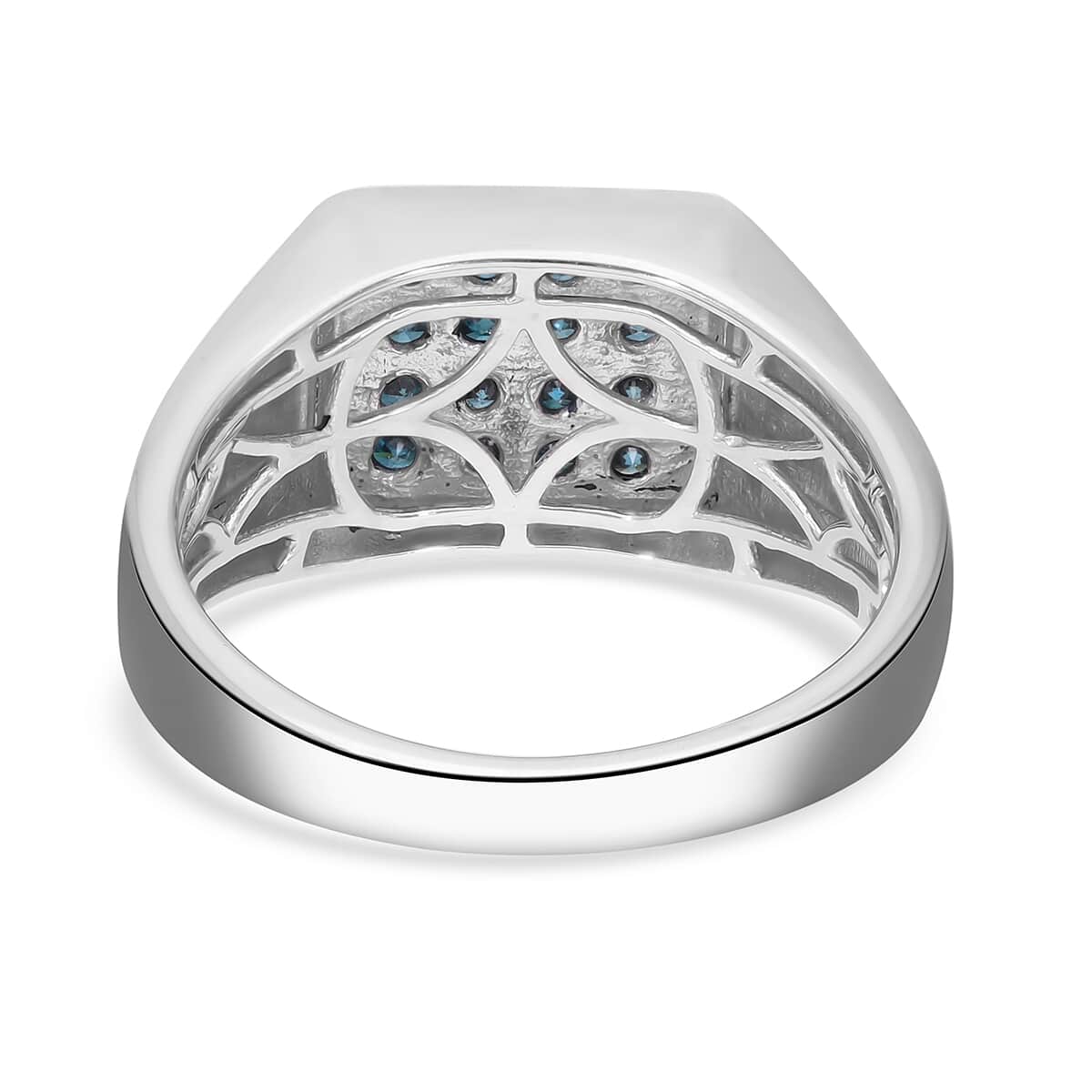 Blue Diamond Men's Ring in Rhodium & Platinum Over Sterling Silver 8.35 Grams 1.00 ctw image number 4