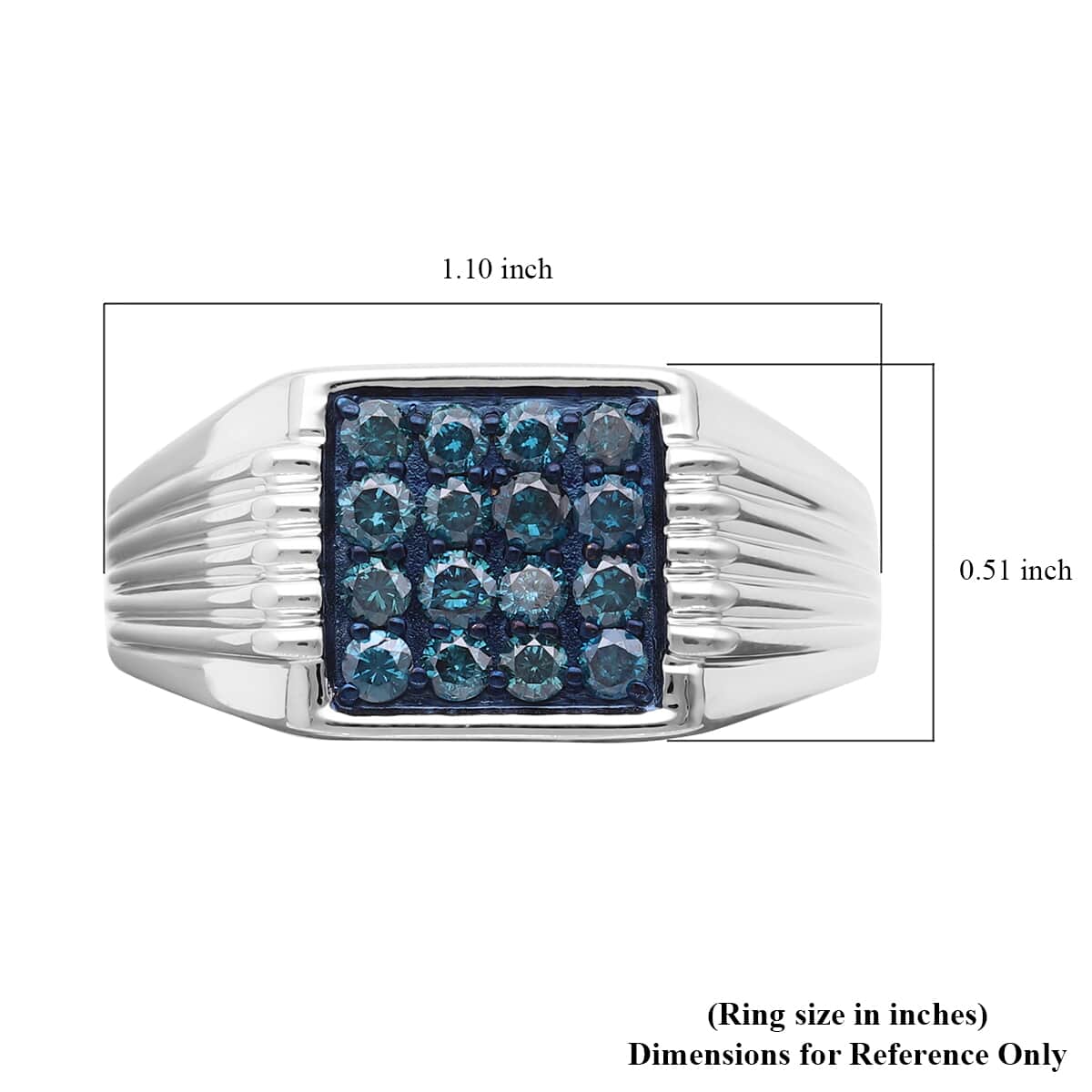 Blue Diamond Men's Ring in Rhodium & Platinum Over Sterling Silver (Size 10.0) 8.35 Grams 1.00 ctw image number 5