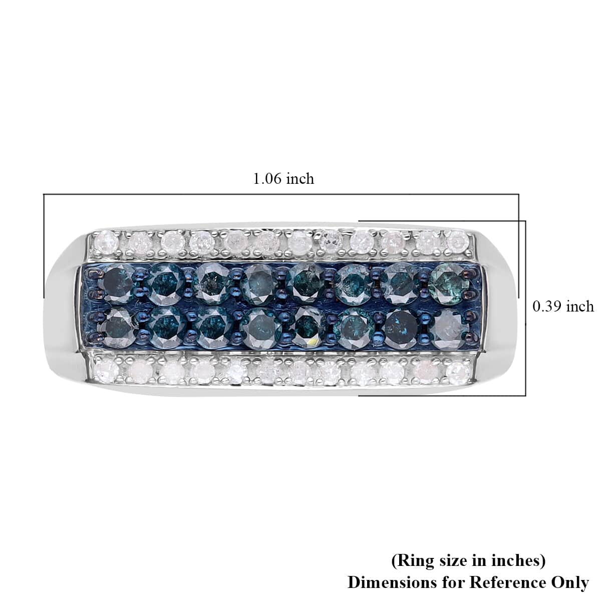 Blue and White Diamond Men's Ring in Rhodium & Platinum Over Sterling Silver 1.00 ctw image number 5