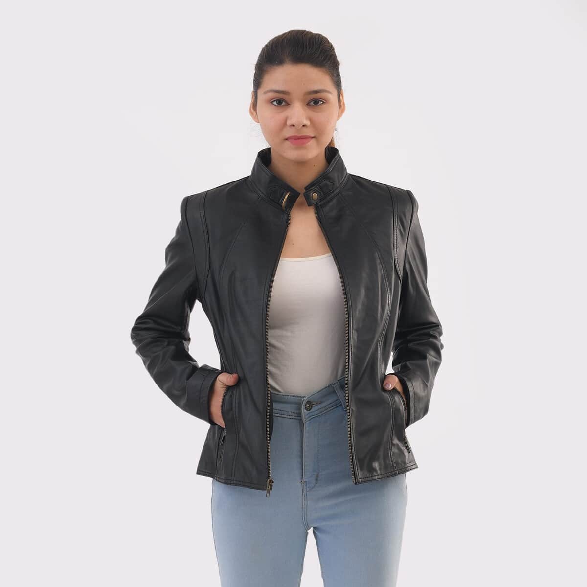"100% Genuine Leather Jacket  COLOR: Black SIZE: M" image number 3
