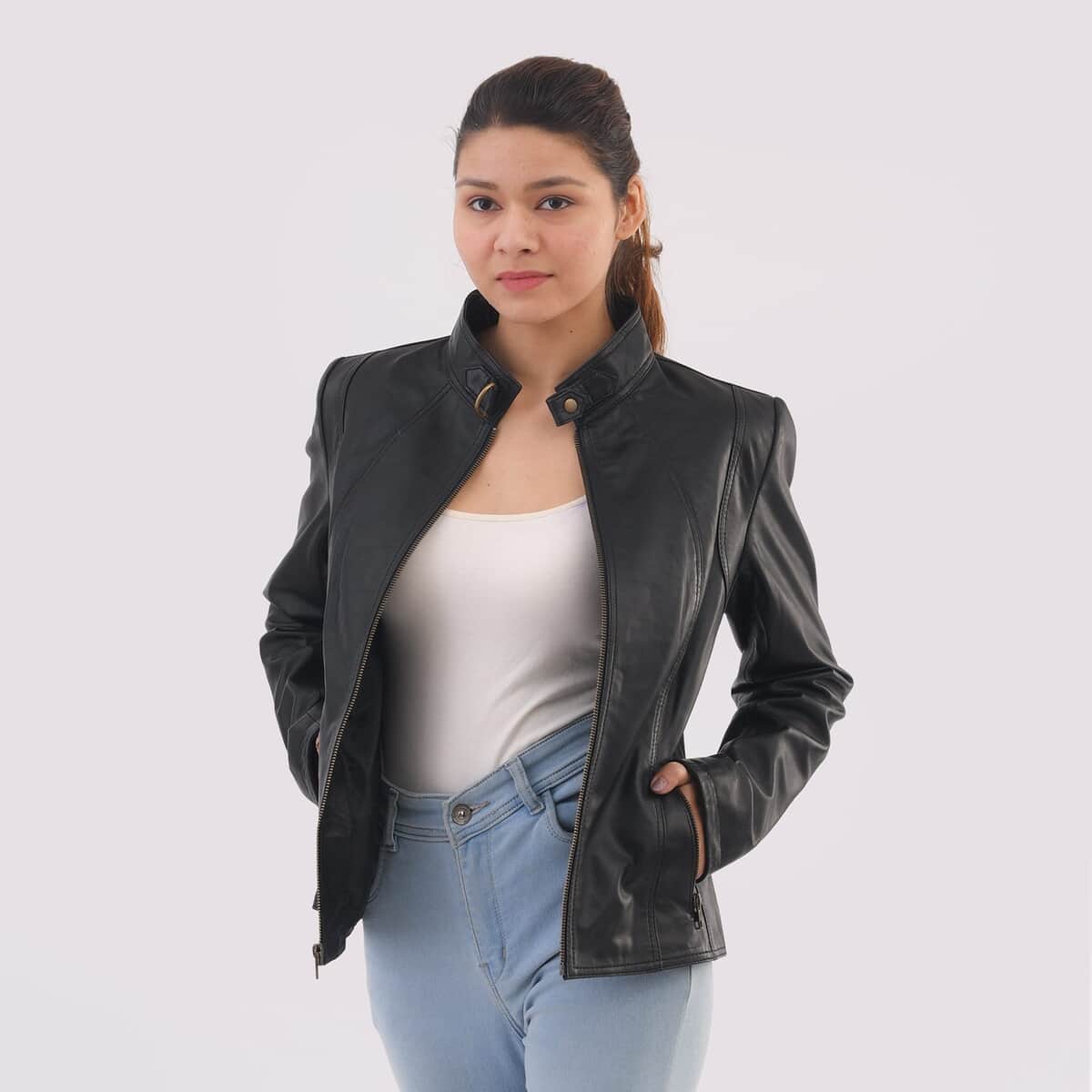 Black Genuine Leather Jacket - L image number 2