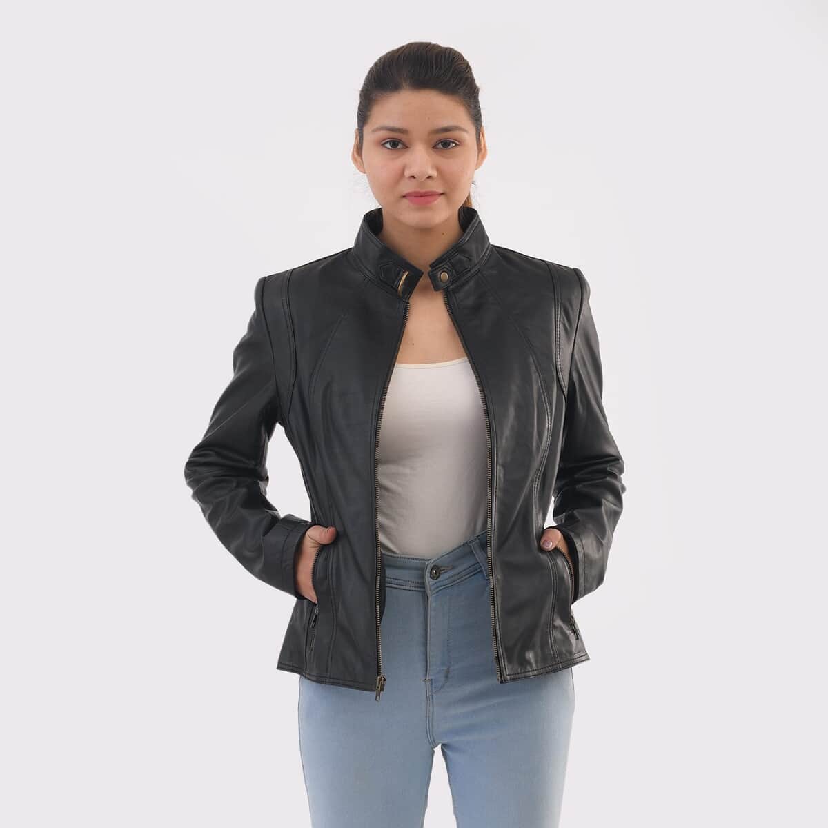 Black Genuine Leather Jacket - L image number 3