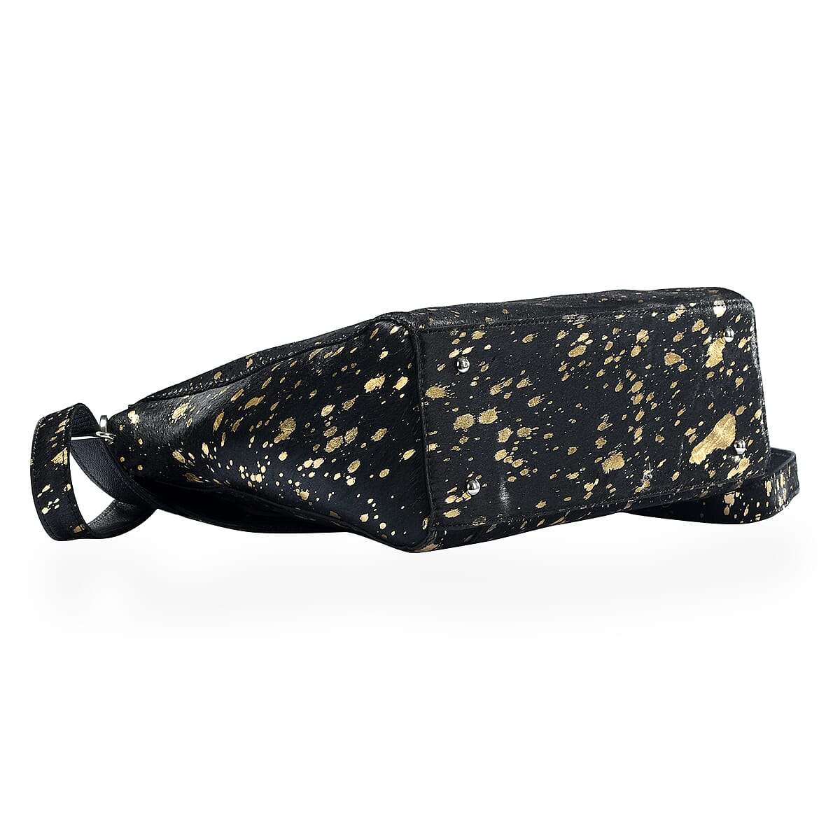 100% Genuine Leather Hair on Cross body Sling Bag Size: 11(L)x9(W)x4(H) Inches Color: Black/Golden image number 4