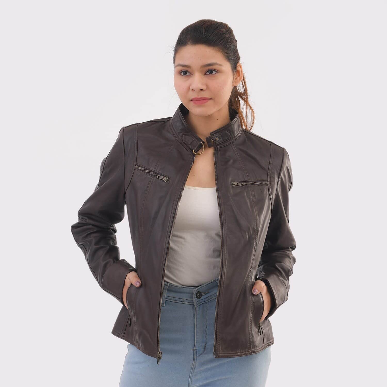 Leather-trimmed cropped jacquard jacket