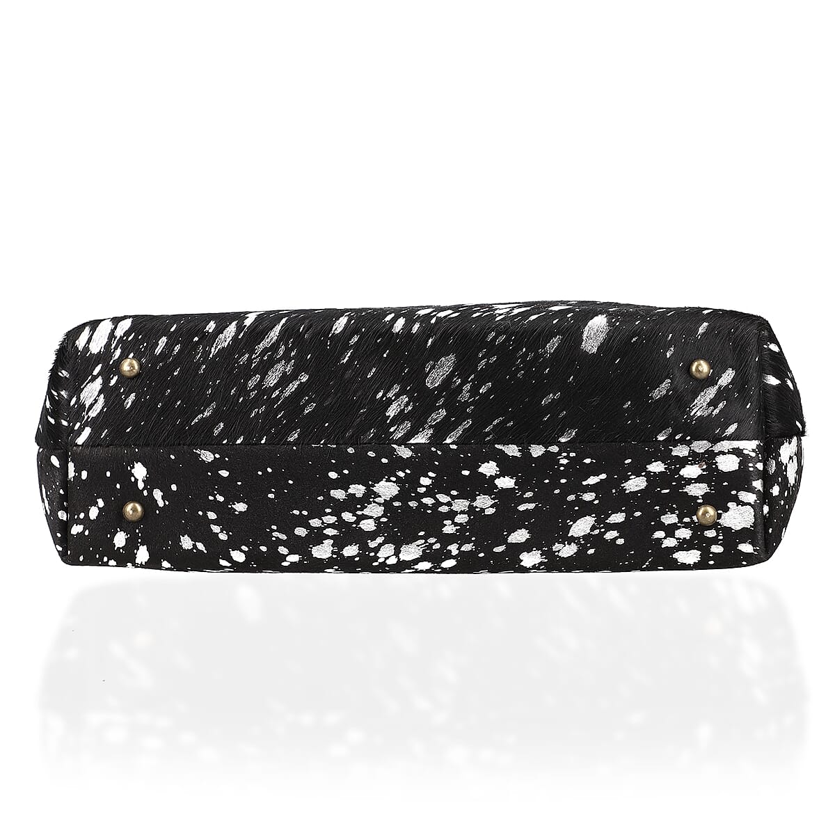 Black and Silver Genuine Cowhide Leather Tote Bag image number 3