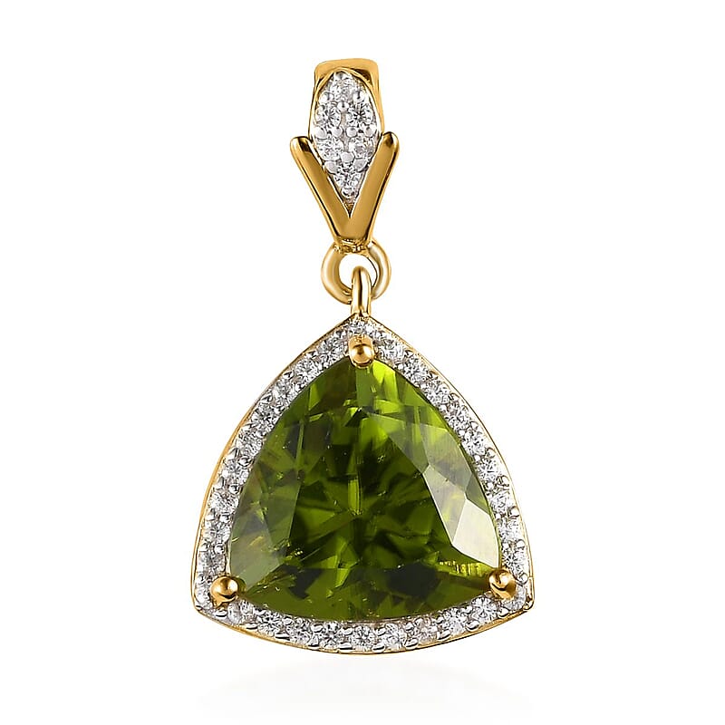 Premium Peridot and White Zircon Pendant in Vermeil Yellow Gold Over Sterling Silver 3.65 ctw