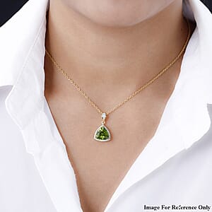 Premium Peridot and White Zircon Pendant in Vermeil Yellow Gold Over Sterling Silver 3.65 ctw