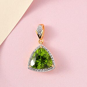 Premium Peridot and White Zircon Pendant in Vermeil Yellow Gold Over Sterling Silver 3.65 ctw