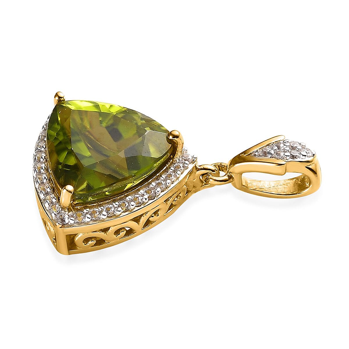 Premium Peridot and White Zircon Pendant in Vermeil Yellow Gold Over Sterling Silver 3.65 ctw image number 3