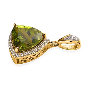 Premium Peridot and White Zircon Pendant in Vermeil Yellow Gold Over Sterling Silver 3.65 ctw
